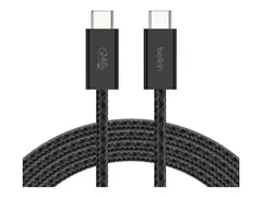 Belkin BoostCharge - USB-kabel - 24 pin USB-C (hann) til 24 pin USB-C (hann) DC 48 V - 5 A - 1.5 m - USB Power Delivery (240 W), flettet kabel - svart (en pakke 2)