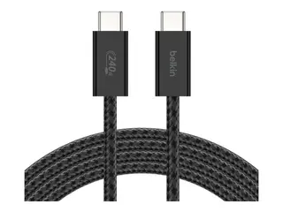 Belkin BoostCharge - USB-kabel - 24 pin USB-C (hann) til 24 pin USB-C (hann) DC 48 V - 5 A - 1.5 m - USB Power Delivery (240 W), flettet kabel - svart (en pakke 2)