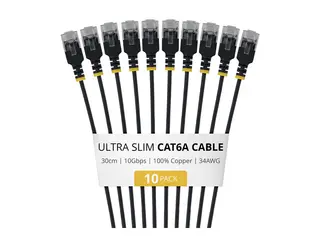 Startech - Koblingskabel - RJ-45 (hann) til RJ-45 (hann) 30 cm - 3.7 mm - UTP - CAT 6a - ultra-slim, uten hindringer, flertrådet, formstøpt - svart (en pakke 10)