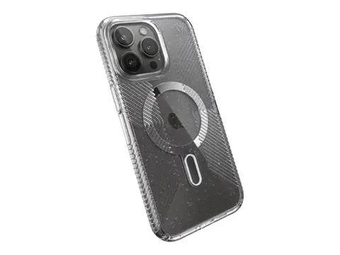 Speck Presidio Lux - Baksidedeksel for mobiltelefon MagSafe-samsvar - hard polykarbonat, bl&#248;t termoplastpolyuretan (TPU) - platinum glitter - for Apple iPhone 15 Pro Max