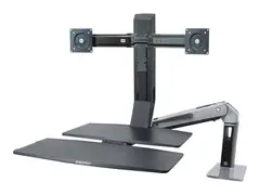 Ergotron WorkFit-A Dual Workstation With Worksurface St&#229;ende skrivebordomformer - polert aluminium, svart