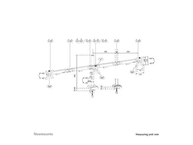 Neomounts DS60-600BL3 - Monteringssett (skjermarm, maljeklemme) fu...