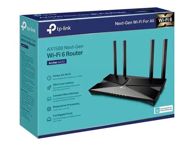 TP-Link Archer AX10 - Trådløs ruter 4-portssvitsj 1GbE Wi-Fi 6 Dob...