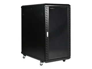 Startech 22U Server Rack Cabinet with secure locking door 4 Post Adjustable Depth (5.5" to 28.7") - 1768 lb capacity - 19 inch Portable Network Equipment Enclosure on wheels/casters (RK2236BKF) - rack - 22U