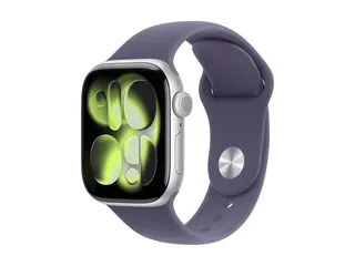 Apple Watch Series 11 (GPS) - 42 mm s&#248;lvaluminium - smartklokke med sportsb&#229;nd - fluorelastomer - lilla t&#229;ke - b&#229;ndbredde: M/L - 64 GB - Wi-Fi 4, UWB, Bluetooth - 30.3 g