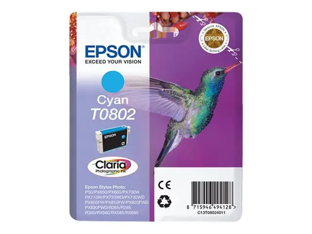 Epson T0802 - Cyan - original - blære med RF/lyd-alarm - blekkpatr...