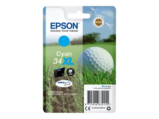 Epson 34XL - 10.8 ml - XL - cyan - original - blære med RF/lyd-ala...