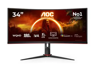 AOC Gaming CU34G2XP/BK - LED-skjerm - gaming kurvet - 34" - 3440 x 1440 WQHD @ 180 Hz - VA - 4000:1 - DisplayHDR 400 - 1 ms - 2xHDMI, 2xDisplayPort - svart