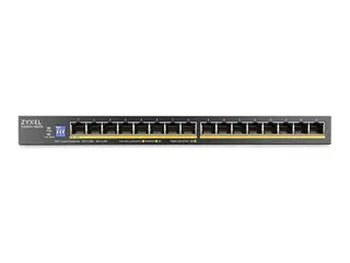 Zyxel GS1100 Series - Switch - ikke-styrt 16 x 10/100/1000 (1 PoE+) - stasjonær, veggmonterbar - PoE+ (135 W)