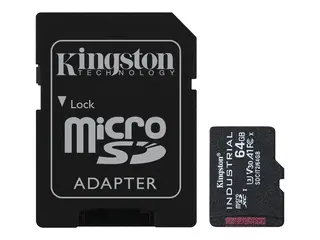 Kingston Industrial - Flashminnekort (microSDXC til SD-adapter inkludert) 64 GB - A1 / Video Class V30 / UHS-I U3 / Class10 - microSDXC UHS-I