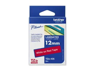 Brother TZe-435 - Hvitt p&#229; r&#248;dt - Rull (1,2 cm x 8 m) 1 kassett(er) laminert teip for Brother PT-D210, D600, E115, H110, H200; P-Touch PT-1005, E310; P-Touch Cube Plus PT-P710