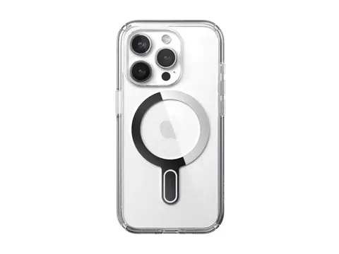 Speck Presidio Perfect-Clear - Baksidedeksel for mobiltelefon med klikkl&#229;s - MagSafe-samsvar - plastikk - blank, krom - for Apple iPhone 15 Pro