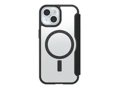 OtterBox React Folio Series - Lommebok for mobiltelefon MagSafe-samsvar - svart krystall (klar/svart) - for Apple iPhone 13, 14, 15