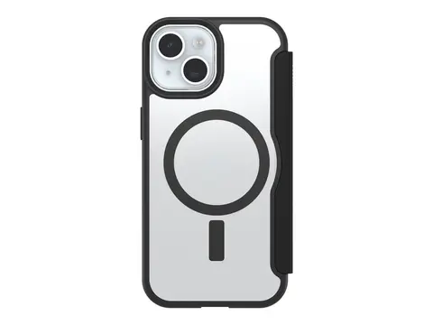 OtterBox React Folio Series - Lommebok for mobiltelefon MagSafe-samsvar - svart krystall (klar/svart) - for Apple iPhone 13, 14, 15