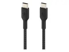 Belkin BoostCharge - USB-kabel - 24 pin USB-C (hann) til 24 pin USB-C (hann) USB 2.0 - 20 V - 3 A - 15 cm - USB Power Delivery (60W), flettet kabel - svart