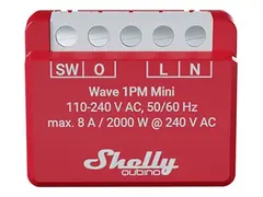 Shelly Wave 1PM Mini - Smartsvitsj - 1 kanal trådløs - Z-Wave - 868.4 MHz - rød