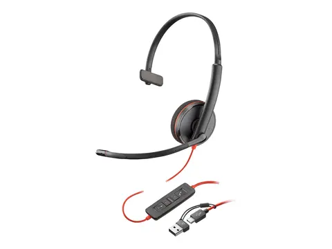 HP Poly Blackwire 3210 - Blackwire 3200 Series hodesett - on-ear - kablet - USB-C - svart - UC-sertifisert, Certified for Skype for Business, Cisco Jabber Certified, Avaya Certified