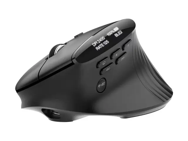 Acer Smart Fit - Mus - ergonomisk - vertikal laser - 10 knapper - trådløs - 2.4 GHz, Bluetooth 5.0 - USB trådløs mottaker - svart 