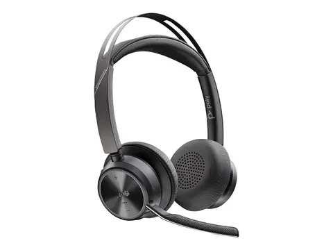 HP Poly Voyager Focus 2 - Hodesett - on-ear Bluetooth - trådløs - aktiv støydemping - USB-C via Bluetooth-adapter - svart - Zoom Certified, Certified for Microsoft Teams