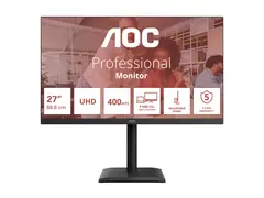 AOC U27E4CV - E4 Series - LED-skjerm - 27" 3840 x 2160 4K UHD (2160p) @ 60 Hz - IPS - 400 cd/m² - 1200:1 - 4 ms - 2xHDMI, DisplayPort, USB-C - høyttalere - svart