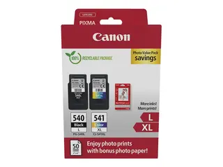Canon PG-540L/CL-541XL Photo Value Pack - 2-pack Høy ytelse - svart, farge (cyan, magenta, gul) - original - blank - 50 ark - 100 x 150 mm - blekkpatron/papirsett
