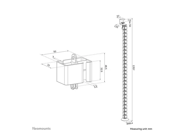 Neomounts - Kabelstyringsryggrad clamp-on design, universal hvit