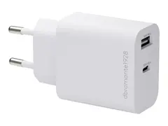 dbramante1928 re-charge - Strømadapter - 18W 30 watt - 3 A - PD/PPS - 2 utgangskontakter (USB-C, USB) - hvit - Europa