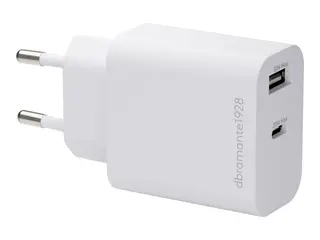 dbramante1928 re-charge - Strømadapter - 18W 30 watt - 3 A - PD/PPS - 2 utgangskontakter (USB-C, USB) - hvit - Europa