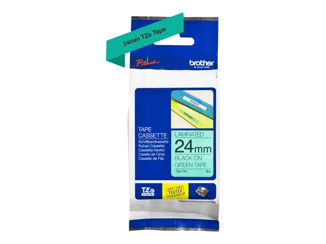 Brother TZe-751 - Sort på grønt Rull (2,4 cm x 8 m) 1 kassett(er) ...