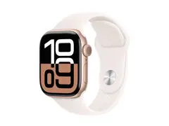 Apple Watch Series 10 (GPS) - 42 mm - rosegull aluminium smartklokke med sportsb&#229;nd - fluorelastomer - lett rouge - b&#229;ndbredde: S/M - 64 GB - Wi-Fi 4, UWB, Bluetooth - 30 g
