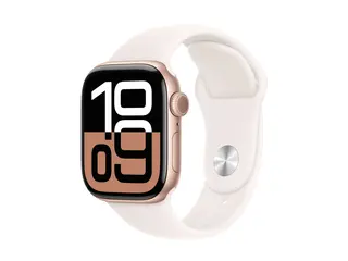 Apple Watch Series 10 (GPS) - 42 mm - rosegull aluminium smartklokke med sportsb&#229;nd - fluorelastomer - lett rouge - b&#229;ndbredde: S/M - 64 GB - Wi-Fi 4, UWB, Bluetooth - 30 g