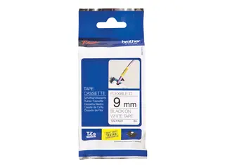 Brother TZe-FX221 - Adhesiv - svart på hvitt Rull (0,9 cm x 8 m) 1 kassett(er) fleksibel ID-tape - for Brother DCP-T310, T520; InkBenefit Plus DCP-T310; P-Touch PT-D200, E550, H105, P300, P750