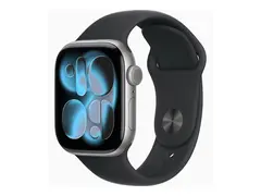 Apple Watch Series 11 (GPS + Cellular) 42 mm - space gray aluminum - smartklokke med sportsb&#229;nd - fluorelastomer - svart - b&#229;ndbredde: S/M - 64 GB - Bluetooth, LTE, Wi-Fi 4, UWB - 5G - 29.7 g