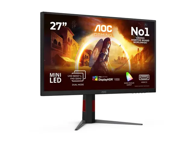 AOC Gaming U27G4XM - LED-skjerm - gaming 27" - 3840 x 2160 4K UHD (2160p) @ 160 Hz - Fast IPS - 1000 cd/m² - 1000:1 - DisplayHDR 1000 - 1 ms - 2xHDMI, DisplayPort - svart, rød 