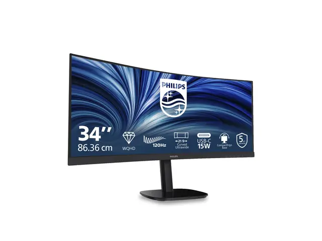 Philips 34B2N3500C - 3000 Series - LED-skjerm kurvet - 34" - 3440 x 1440 WQHD @ 120 Hz - VA - 3500:1 - HDR10 - 2xHDMI, DisplayPort - høyttalere - svart 