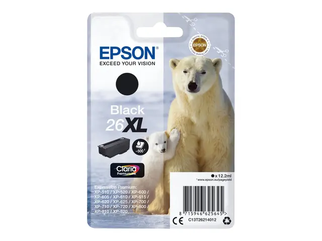 Epson 26XL - 12.2 ml - XL - svart - original - blister - blekkpatr...
