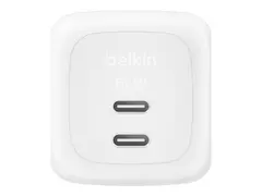 Belkin BoostCharge Pro - Str&#248;madapter - GaN 67 watt - Fast Charge, PD 3.1/PPS - 2 utgangskontakter (2 x USB-C) - hvit
