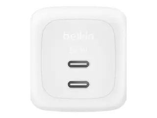 Belkin BoostCharge Pro - Strømadapter - GaN 67 watt - Fast Charge, PD 3.1/PPS - 2 utgangskontakter (2 x USB-C) - hvit