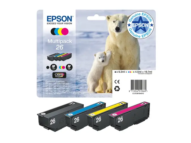 Epson 26 Multipack - 4-pack svart, gul, cyan, magenta original blæ...