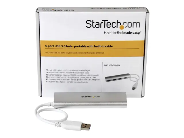 StarTech.com 4 Port Portable USB 3.0 Hub with Built-in Cable - Alu...