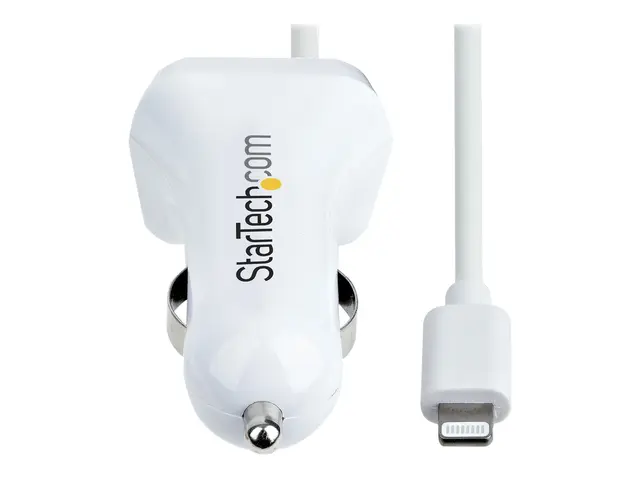 StarTech.com Lightning Car Charger with 1m Coiled Cable, 12W, Whit...