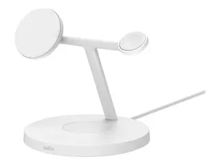 Belkin BoostCharge Pro 3-in-1 - Tr&#229;dl&#248;st ladestativ med Qi2 + AC-str&#248;madapter - 15 watt - Fast Charge - hvit