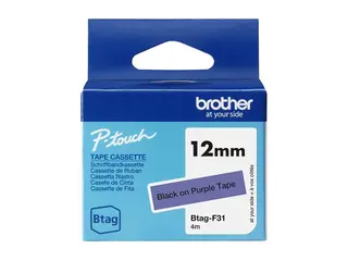 Brother BTAG-F31 - Sort på purpur - Rull (1,2 cm x 4 m) 1 kassett(er) hengeboks merketape