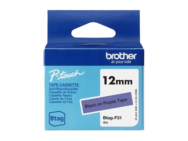 Brother BTAG-F31 - Sort på purpur Rull (1,2 cm x 4 m) 1 kassett(er...