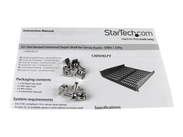 StarTech.com 1U Server Rack Shelf, 2U 16in Universal Fixed Vented ...