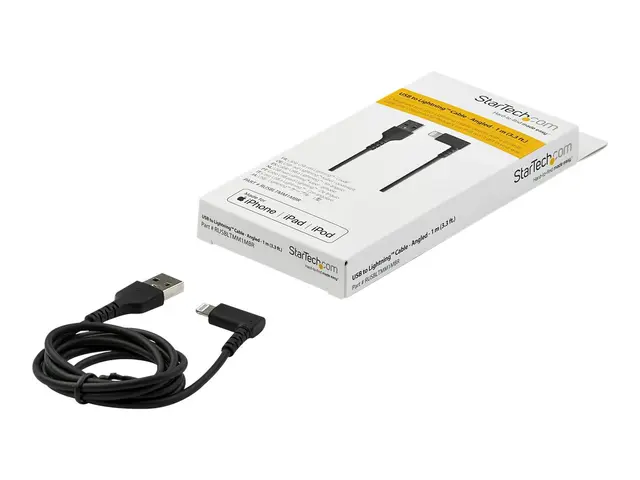StarTech.com 3ft (1m) Durable USB A to Lightning Cable, Black 90° ...