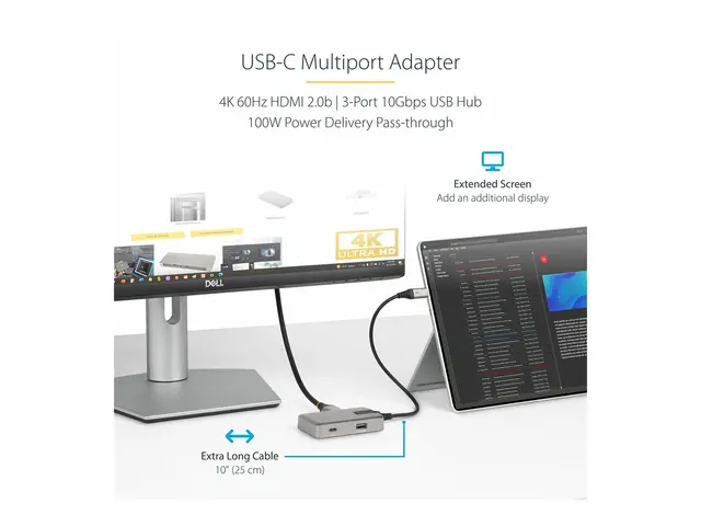 StarTech.com USB C Multiport Adapter, USB-C to 4K 60Hz HDMI 2.0, 1...