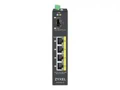 Zyxel RGS100-5P - Switch - ikke-styrt 4 x 10/100/1000 (PoE+) + 1 x Fast Ethernet/Gigabit SFP - DIN-skinnemonterbar, rackmonterbar - PoE+ (120 W) - DC-str&#248;m