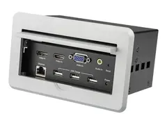StarTech.com Conference Table Connectivity Pop up Box with AV and Data Ports HDMI, VGA, DisplayPort to 4K HDMI Output (BOX4HDECP2) - Monteringsplate - HDMI, HD-15, stereo minijack 3,5 mm, RJ-45, USB Type A, DisplayPort - s&#248;lv