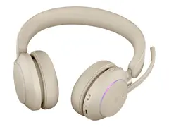 Jabra Evolve2 65 MS Stereo - Hodesett on-ear - Bluetooth - trådløs - USB-C - lydisolerende - beige - Certified for Microsoft Teams